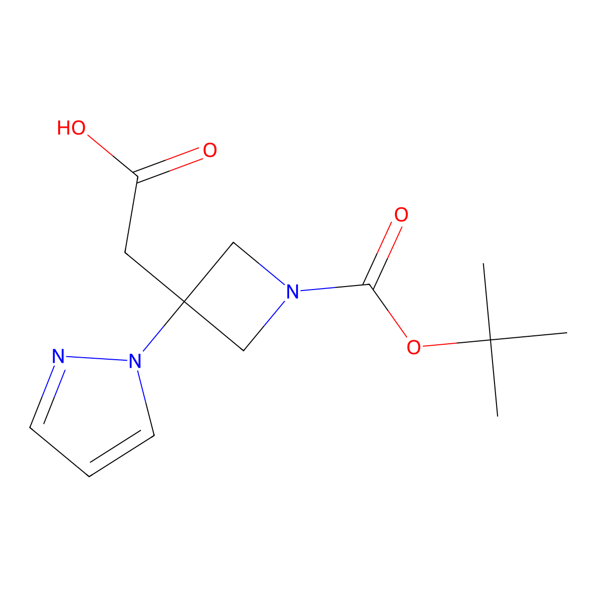 2-{1-[(tert-butoxy)carbonyl]-3-(1H-pyrazol-1-yl)azetidin-3-yl}aceticacid molecular structure, CAS 1698325-98-2