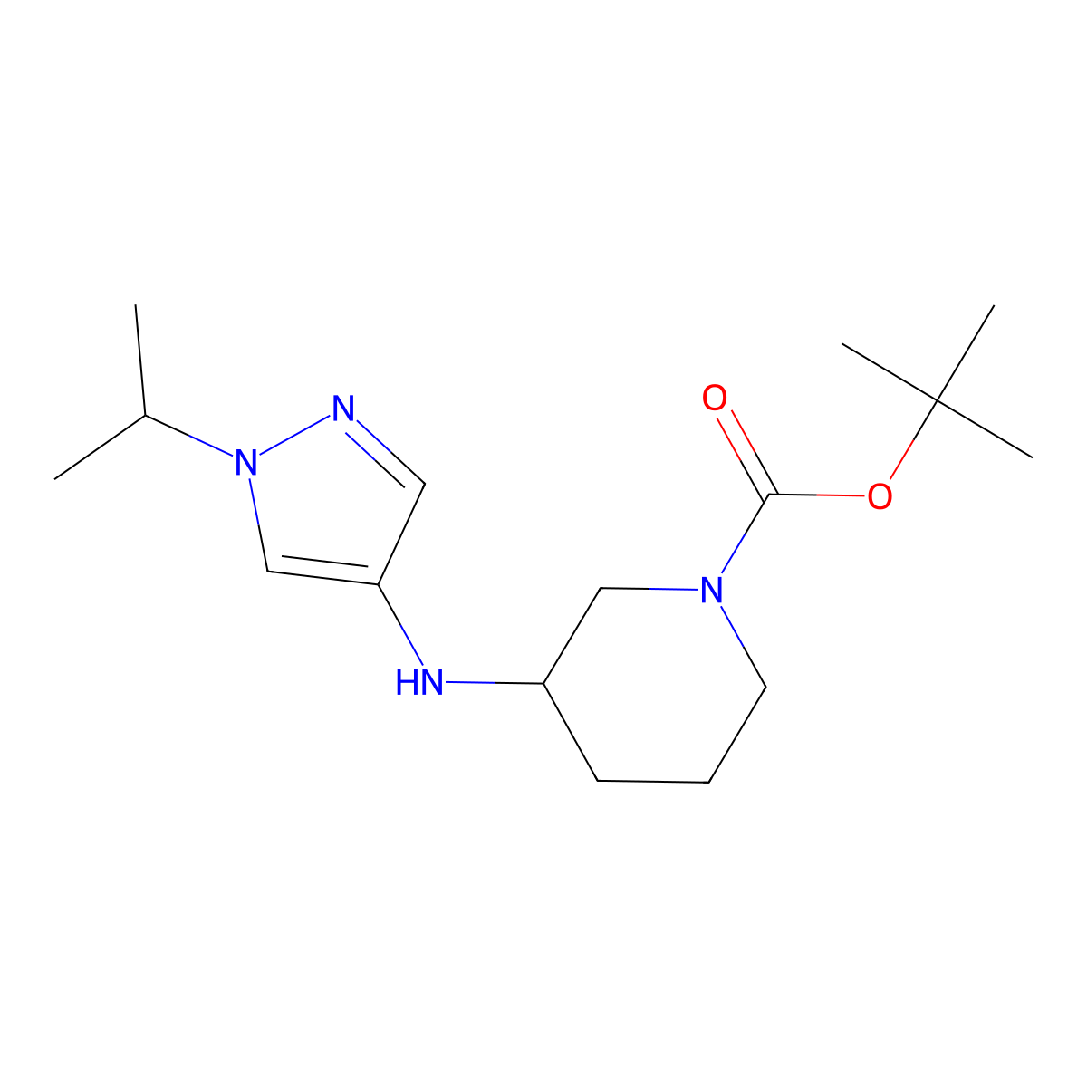 Tert-butyl 3-((1-isopropyl-1H-pyrazol-4-yl)amino)piperidine-1-carboxylate molecular structure, CAS 1698443-13-8