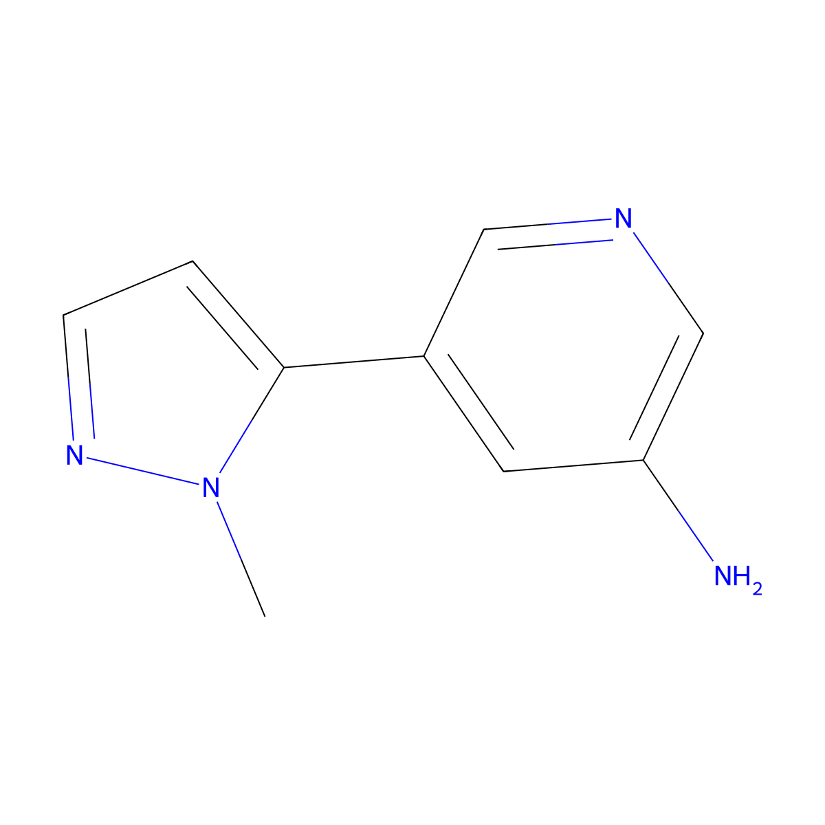 5-(1-methyl-1H-pyrazol-5-yl)pyridin-3-amine molecular structure, CAS 1698477-40-5