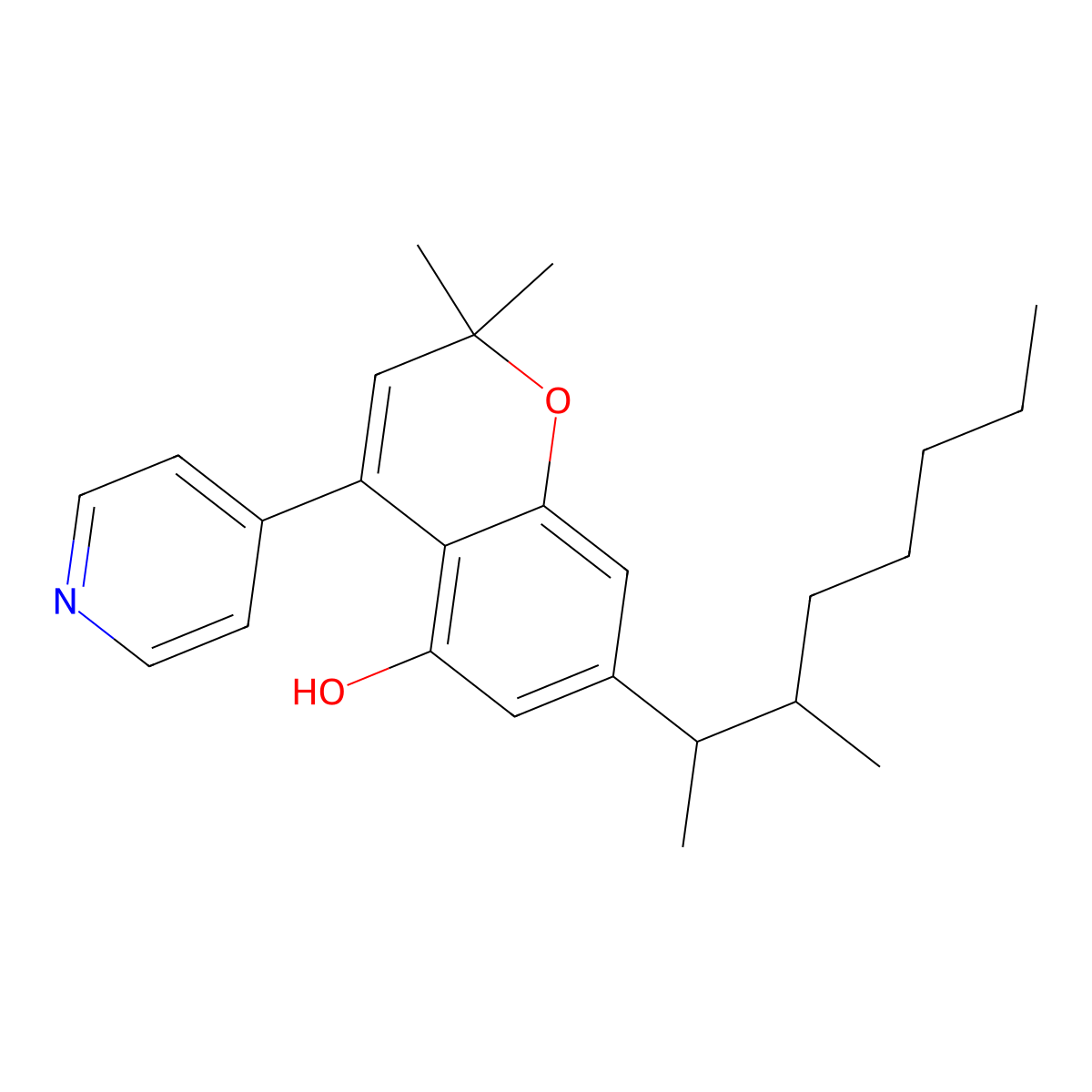 7-(1,2-Dimethylheptyl)-2,2-dimethyl-4-(4-pyridinyl)-2H-1-benzopyran-5-ol molecular structure, CAS 16985-03-8