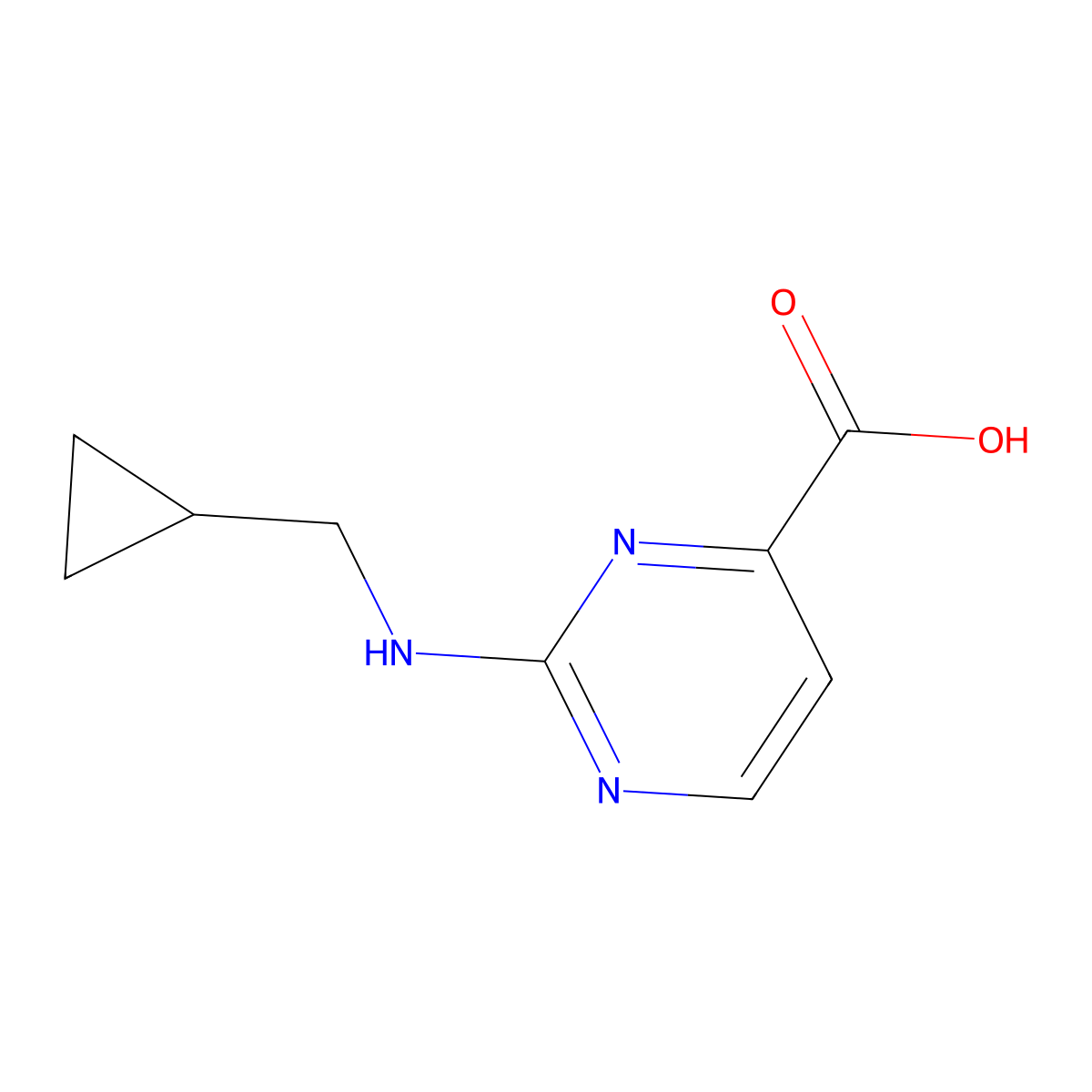 2-[(Cyclopropylmethyl)amino]pyrimidine-4-carboxylic acid molecular structure, CAS 1698533-38-8