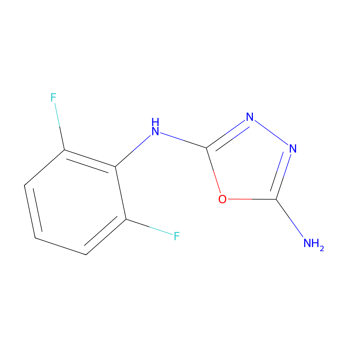 N2-(2,6-difluorophenyl)-1,3,4-oxadiazole-2,5-diamine molecular structure, CAS 1698634-31-9