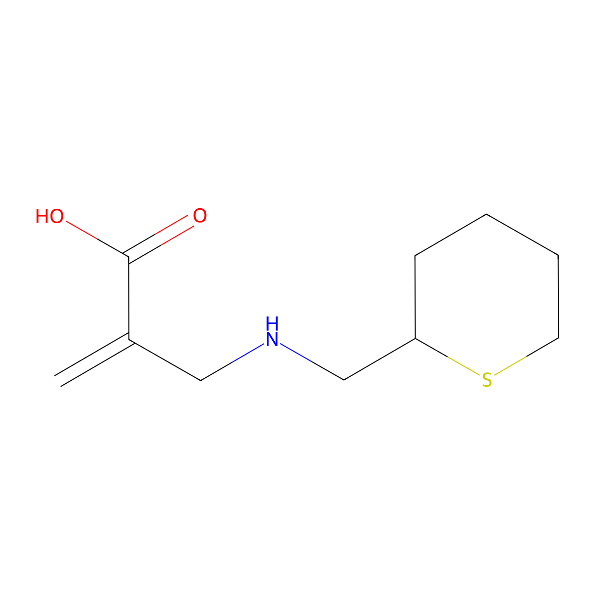 2-((((Tetrahydro-2H-thiopyran-2-yl)methyl)amino)methyl)acrylic acid molecular structure, CAS 1698773-22-6