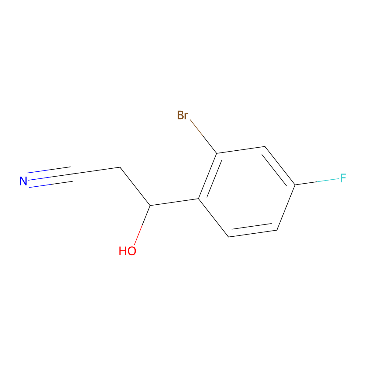 3-(2-Bromo-4-fluorophenyl)-3-hydroxypropanenitrile molecular structure, CAS 1698806-28-8