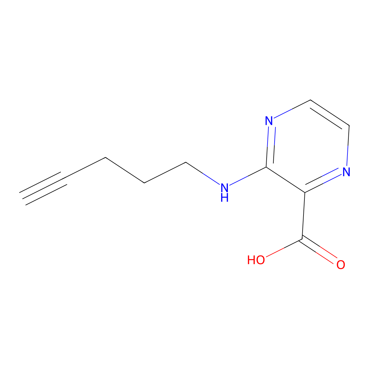 3-[(Pent-4-yn-1-yl)amino]pyrazine-2-carboxylic acid molecular structure, CAS 1698825-38-5