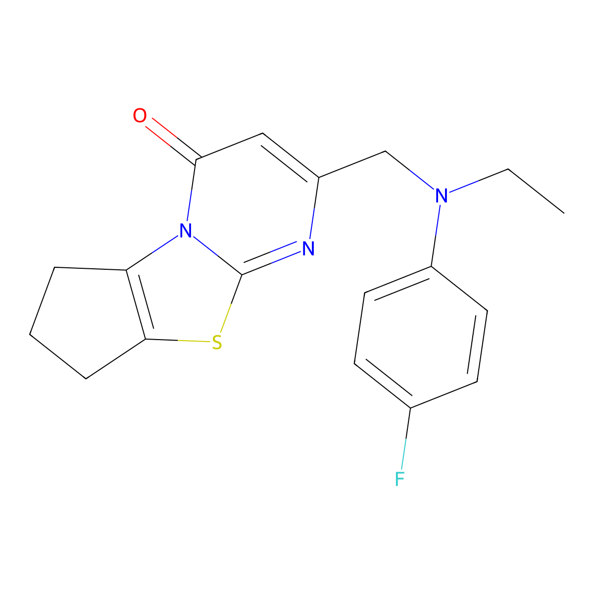6-[[ethyl-(4-Fluorophenyl)amino]methyl]-2,3-Dihydro-1~{h}-Cyclopenta[3,4][1,3]thiazolo[1,4-~{a}]pyrimidin-8-One molecular structure, CAS 1698901-76-6