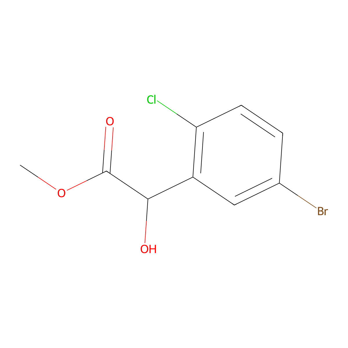 Methyl 2-(5-bromo-2-chlorophenyl)-2-hydroxyacetate molecular structure, CAS 1698965-49-9