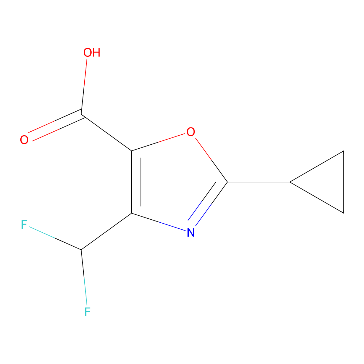 2-Cyclopropyl-4-(difluoromethyl)-1,3-oxazole-5-carboxylic acid molecular structure, CAS 1698970-59-0