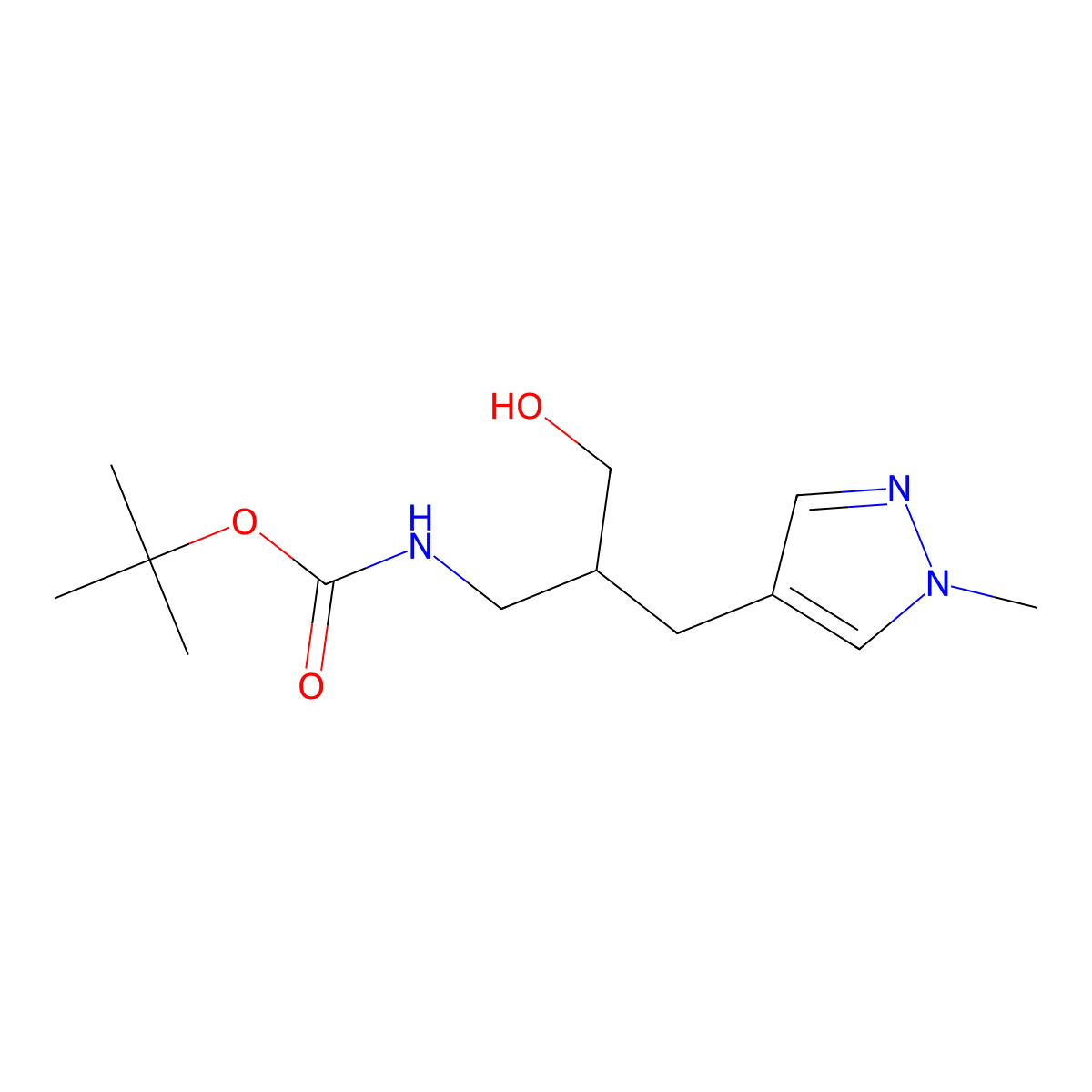 tert-butyl N-{3-hydroxy-2-[(1-methyl-1H-pyrazol-4-yl)methyl]propyl}carbamate molecular structure, CAS 1698974-77-4