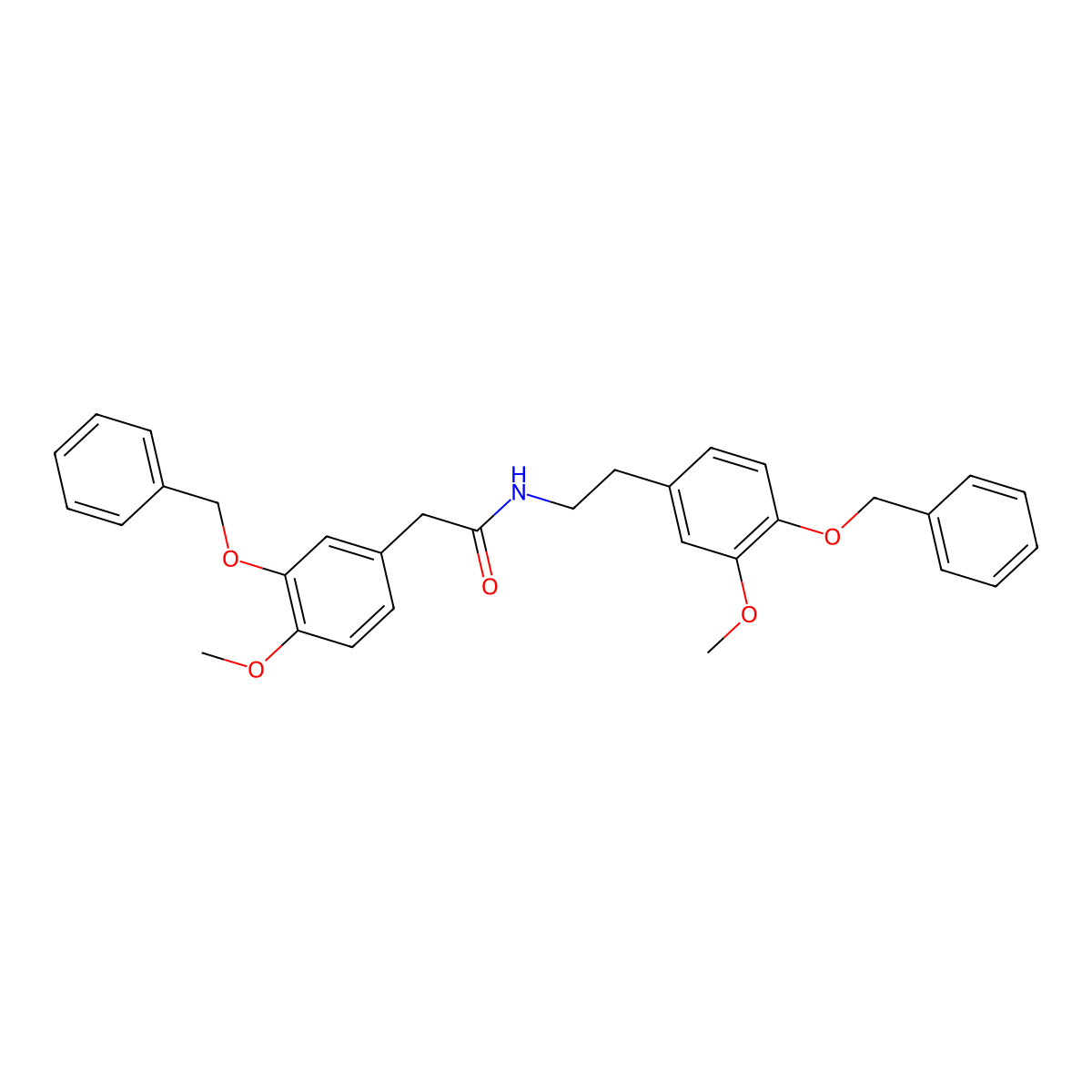 4-Methoxy-N-[2-[3-methoxy-4-(phenylmethoxy)phenyl]ethyl]-3-(phenylmethoxy)benzeneacetamide molecular structure, CAS 1699-40-7