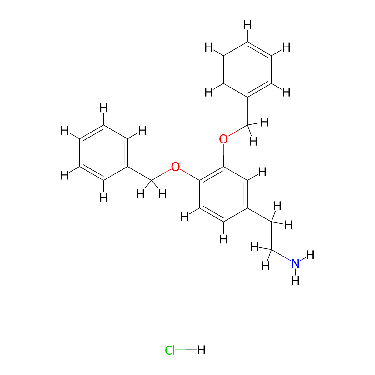 Benzeneethanamine, 3,4-bis(phenylmethoxy)-, hydrochloride (1:1) molecular structure, CAS 1699-56-5