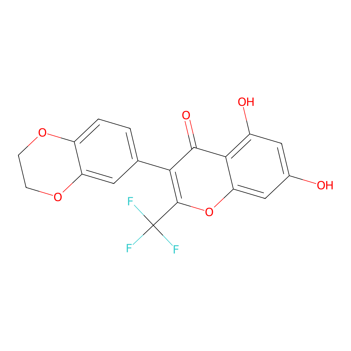 3-(2,3-dihydro-1,4-benzodioxin-6-yl)-5,7-dihydroxy-2-(trifluoromethyl)-4H-chromen-4-one molecular structure, CAS 169903-80-4