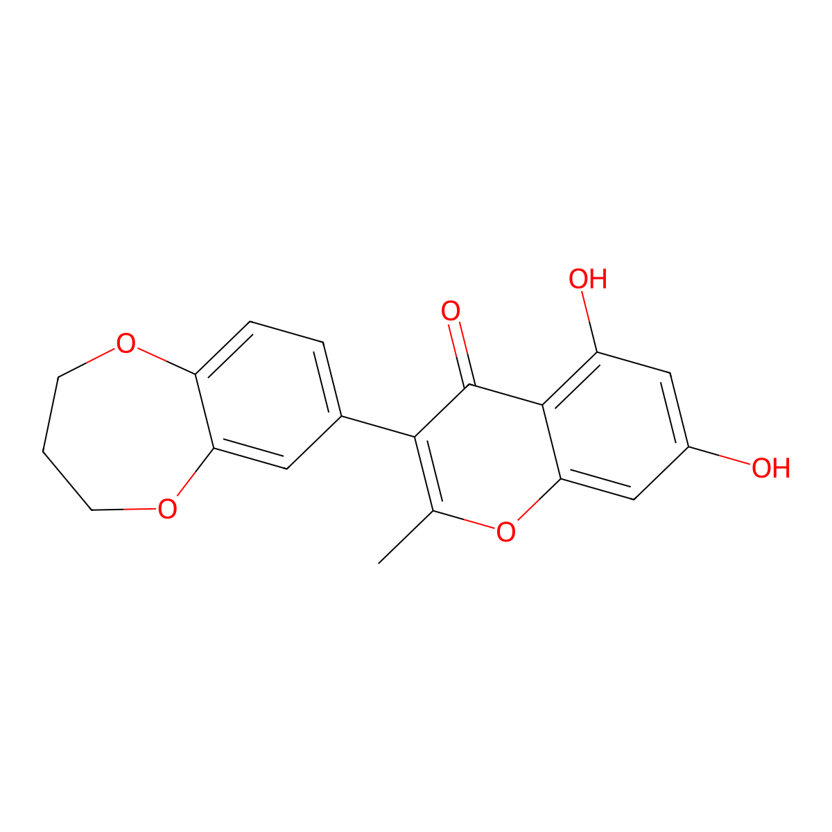 3-(3,4-dihydro-2H-1,5-benzodioxepin-7-yl)-5,7-dihydroxy-2-methyl-1-benzopyran-4-one molecular structure, CAS 169903-86-0