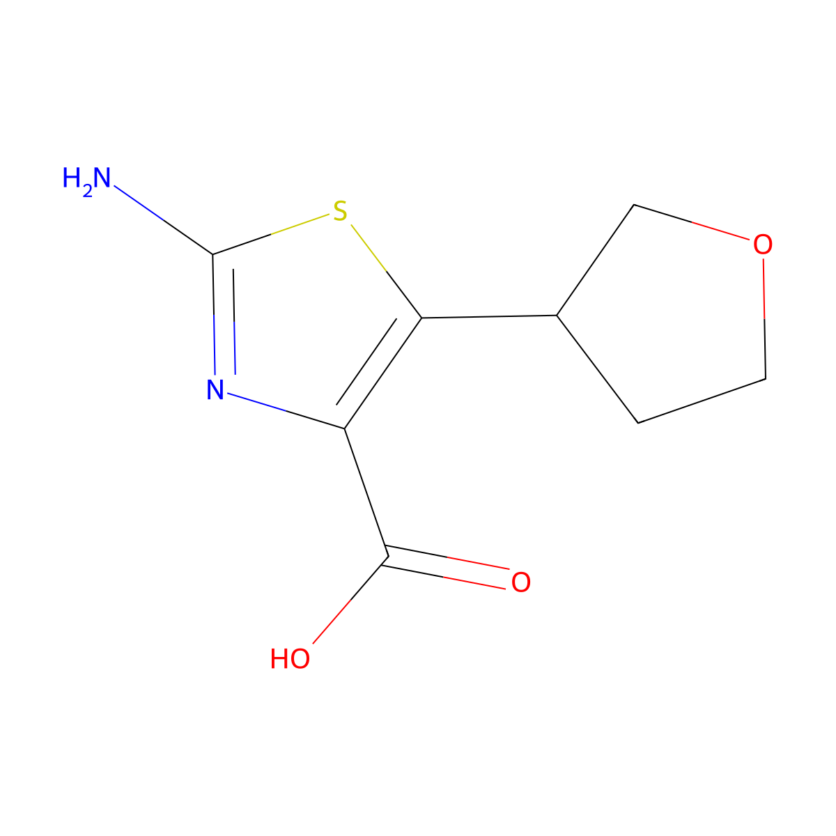 2-Amino-5-(oxolan-3-yl)-1,3-thiazole-4-carboxylic acid molecular structure, CAS 1699064-45-3
