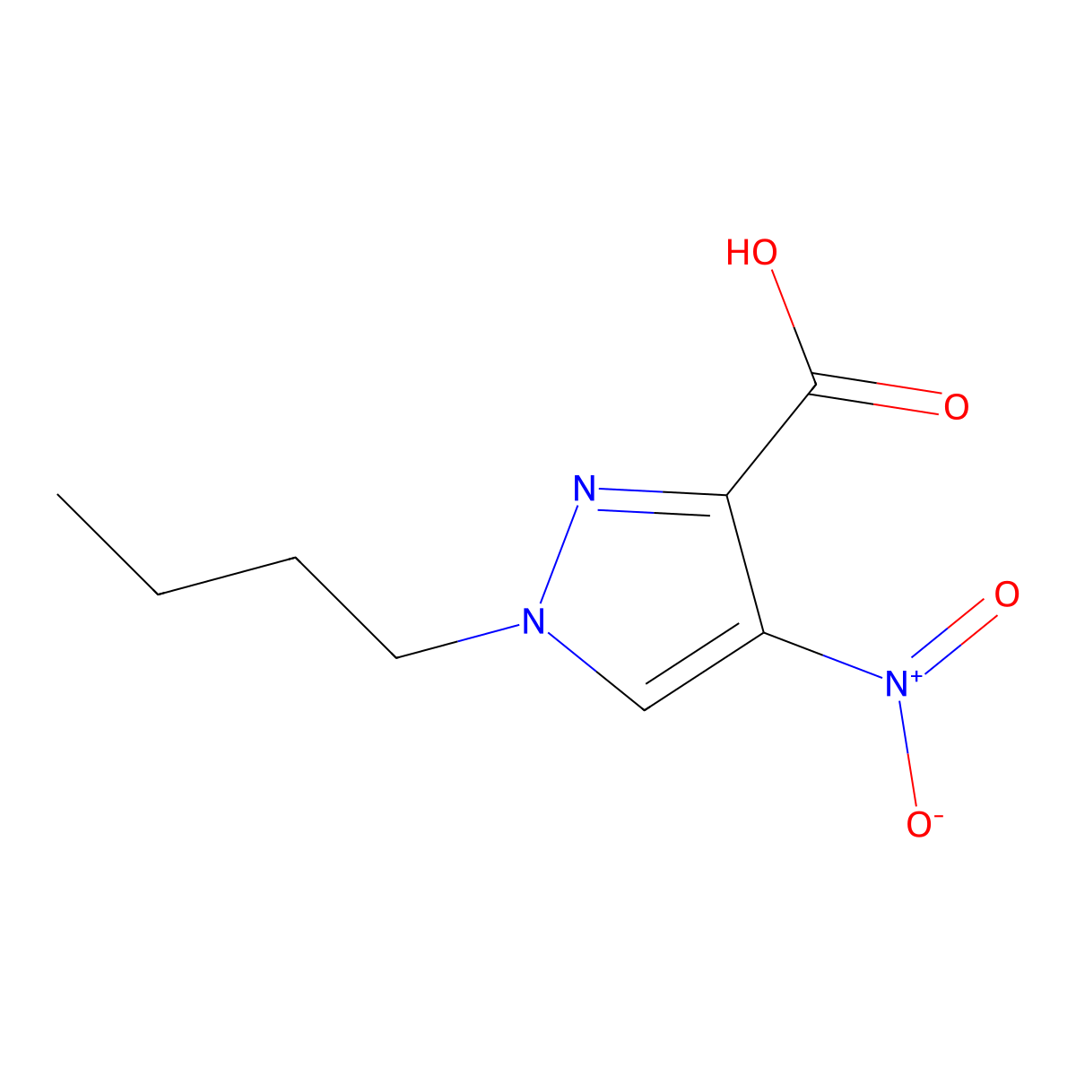 1-butyl-4-nitro-1H-pyrazole-3-carboxylic acid molecular structure, CAS 1699274-04-8