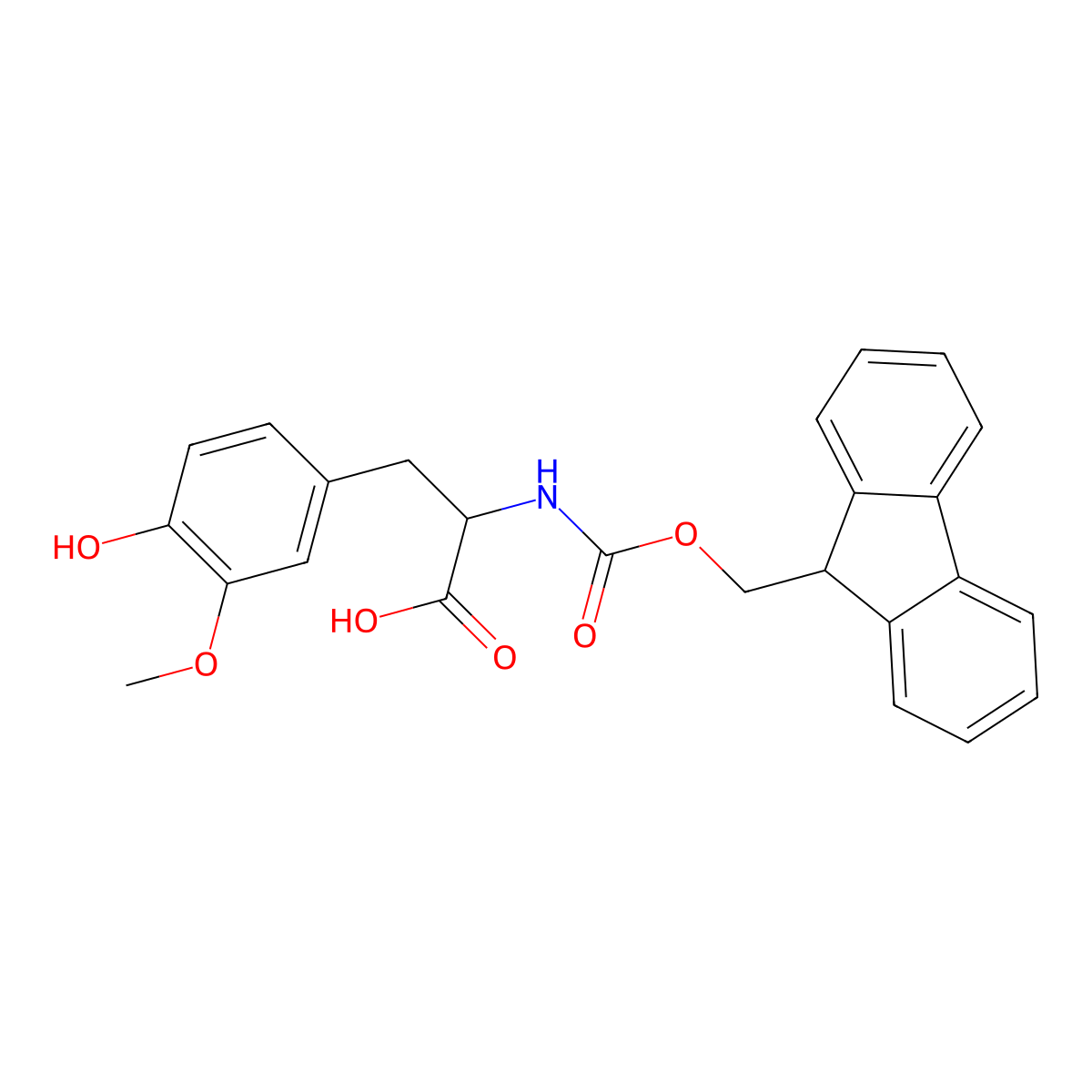 2-((((9H-fluoren-9-yl)methoxy)carbonyl)amino)-3-(4-hydroxy-3-methoxyphenyl)propanoic acid molecular structure, CAS 1699289-36-5
