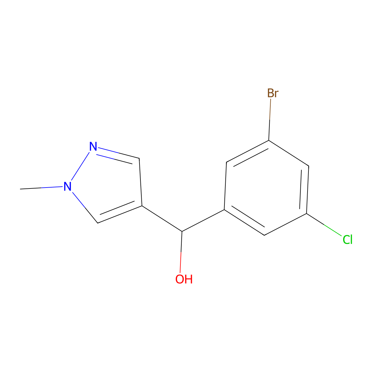 (3-bromo-5-chlorophenyl)(1-methyl-1H-pyrazol-4-yl)methanol molecular structure, CAS 1699302-51-6