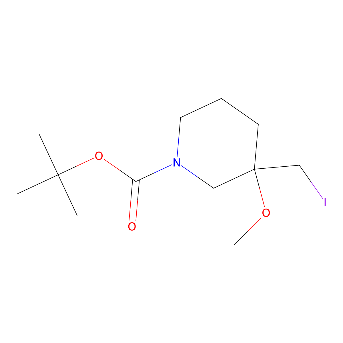 tert-Butyl 3-(iodomethyl)-3-methoxypiperidine-1-carboxylate molecular structure, CAS 1699313-26-2