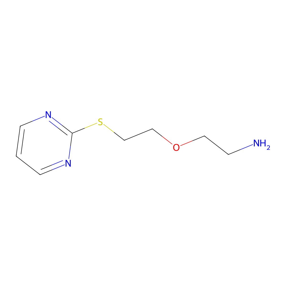 2-(2-(Pyrimidin-2-ylthio)ethoxy)ethan-1-amine molecular structure, CAS 1699344-75-6