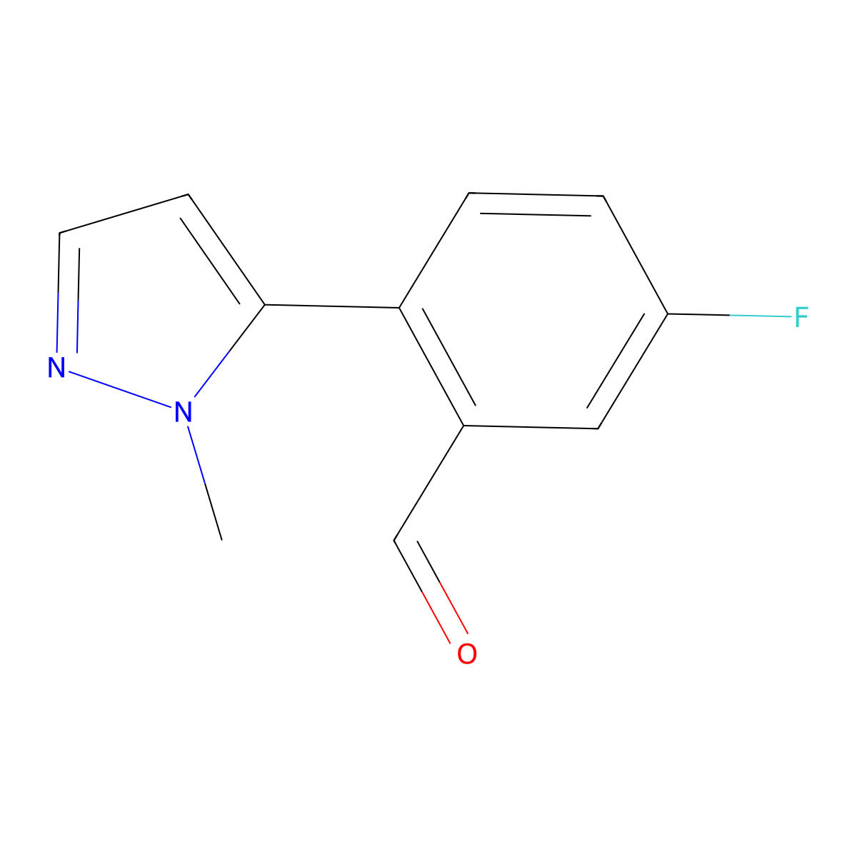 5-fluoro-2-(1-methyl-1H-pyrazol-5-yl)benzaldehyde molecular structure, CAS 1699350-07-6