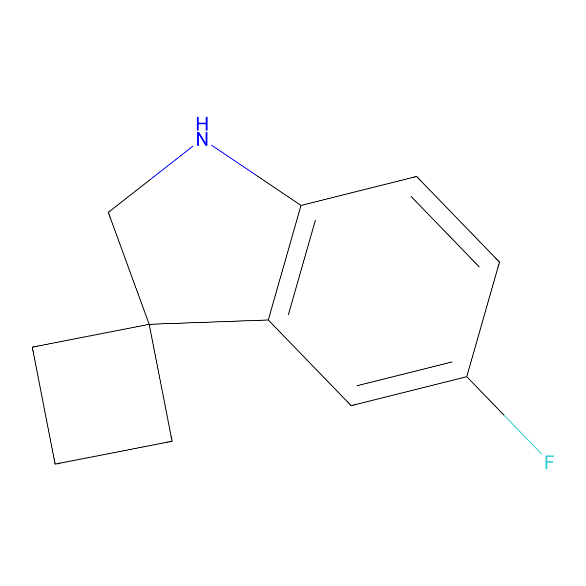 5'-Fluoro-1',2'-dihydrospiro[cyclobutane-1,3'-indole] molecular structure, CAS 1699379-05-9