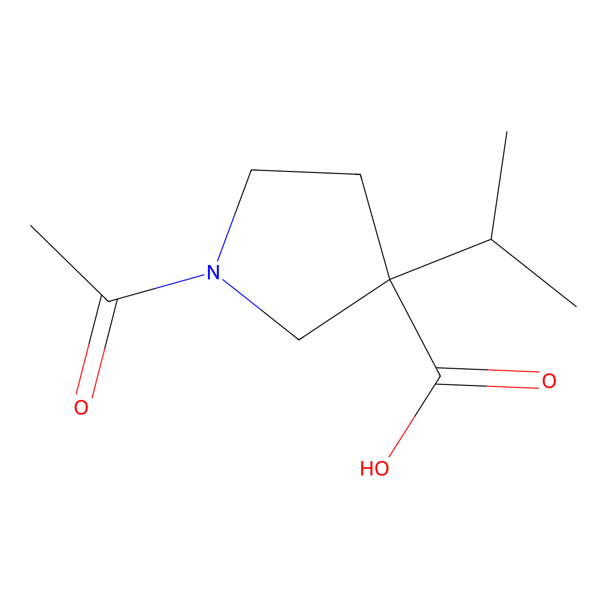 1-Acetyl-3-(propan-2-yl)pyrrolidine-3-carboxylic acid molecular structure, CAS 1699441-42-3