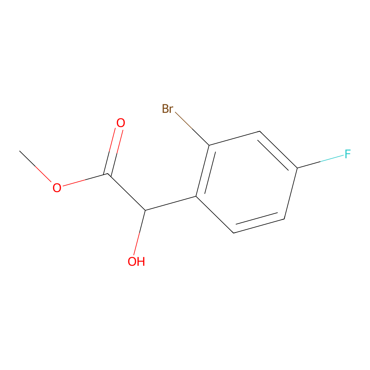 Methyl 2-(2-bromo-4-fluorophenyl)-2-hydroxyacetate molecular structure, CAS 1699470-12-6