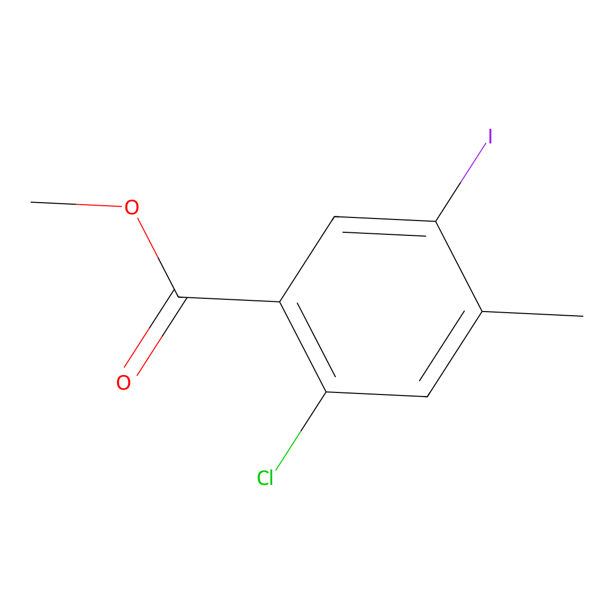 2-Chloro-5-iodo-4-methyl-benzoic acid methyl ester molecular structure, CAS 1699509-67-5