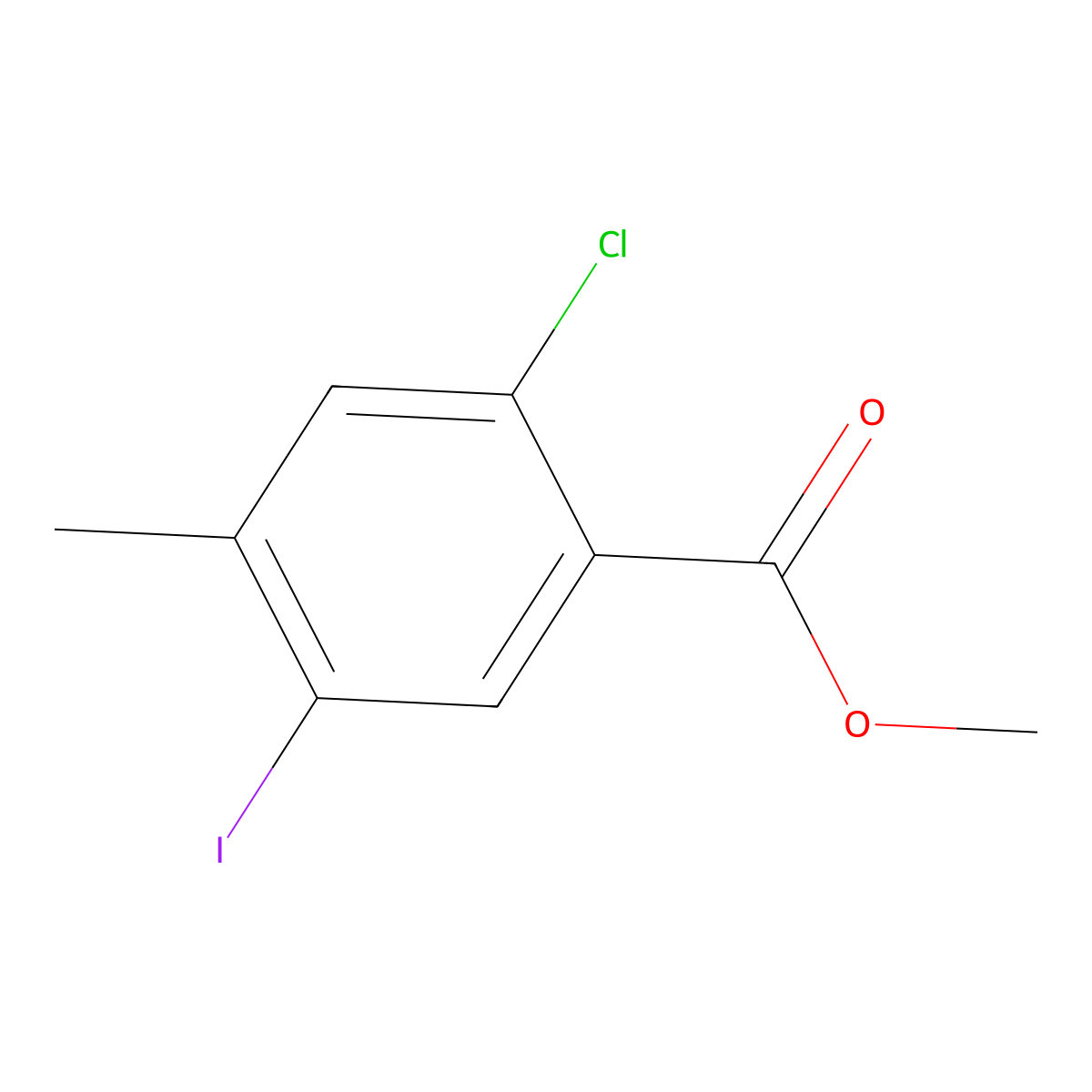2-Chloro-5-iodo-4-methyl-benzoic acid methyl ester molecular structure, CAS 1699509-67-5