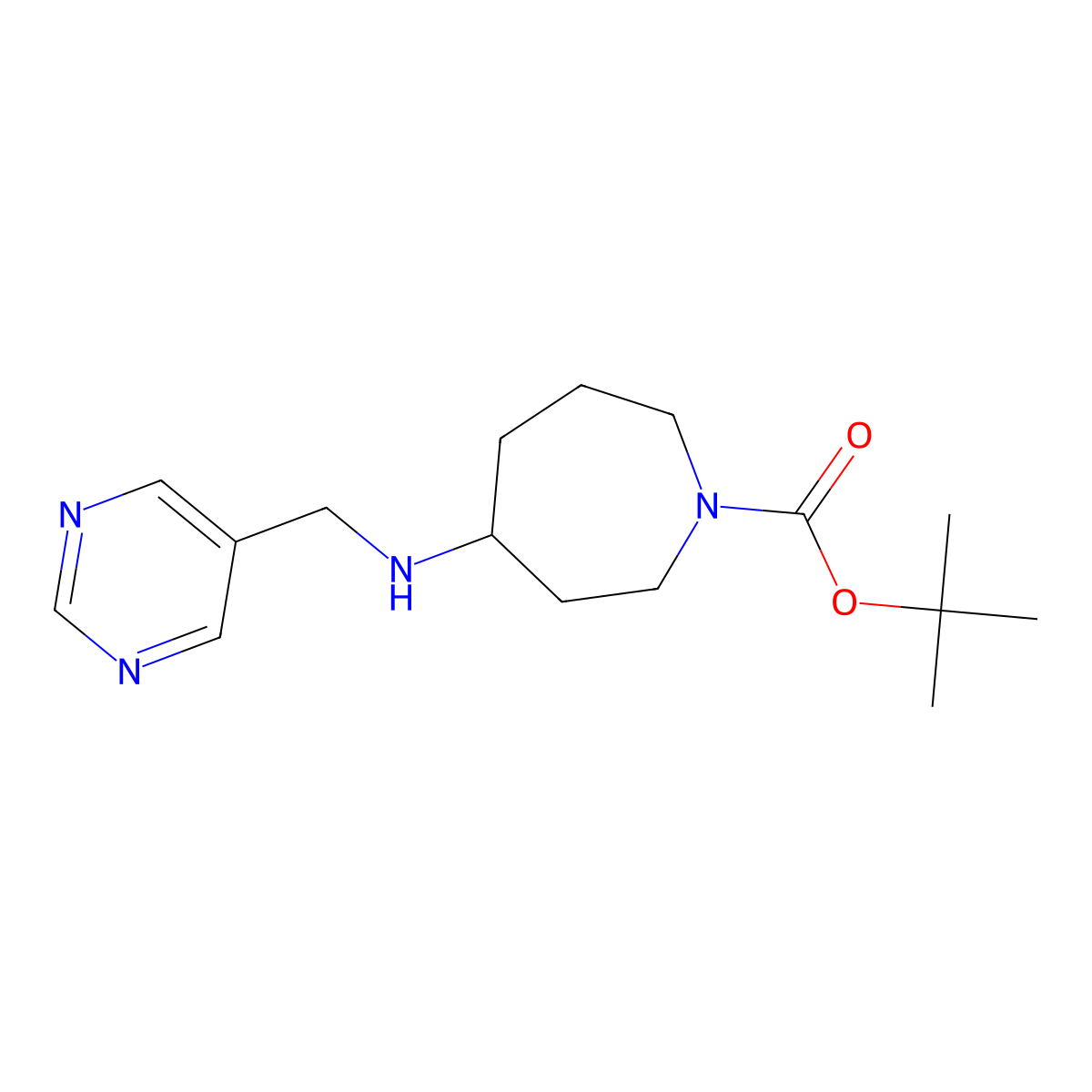 Tert-butyl 4-{[(pyrimidin-5-yl)methyl]amino}azepane-1-carboxylate molecular structure, CAS 1699521-51-1