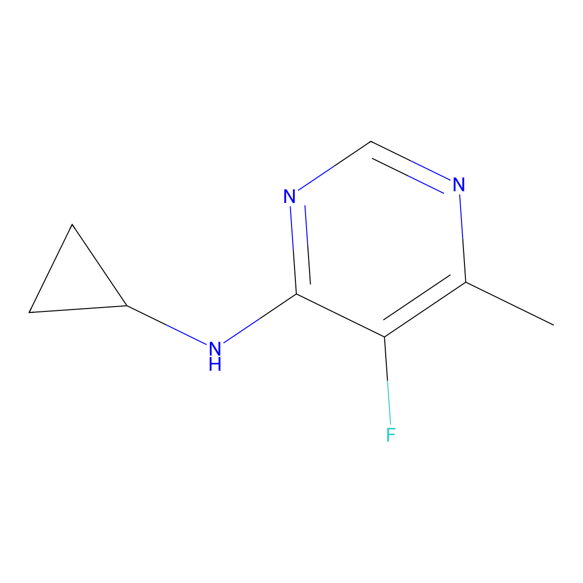 N-cyclopropyl-5-fluoro-6-methylpyrimidin-4-amine molecular structure, CAS 1699583-92-0