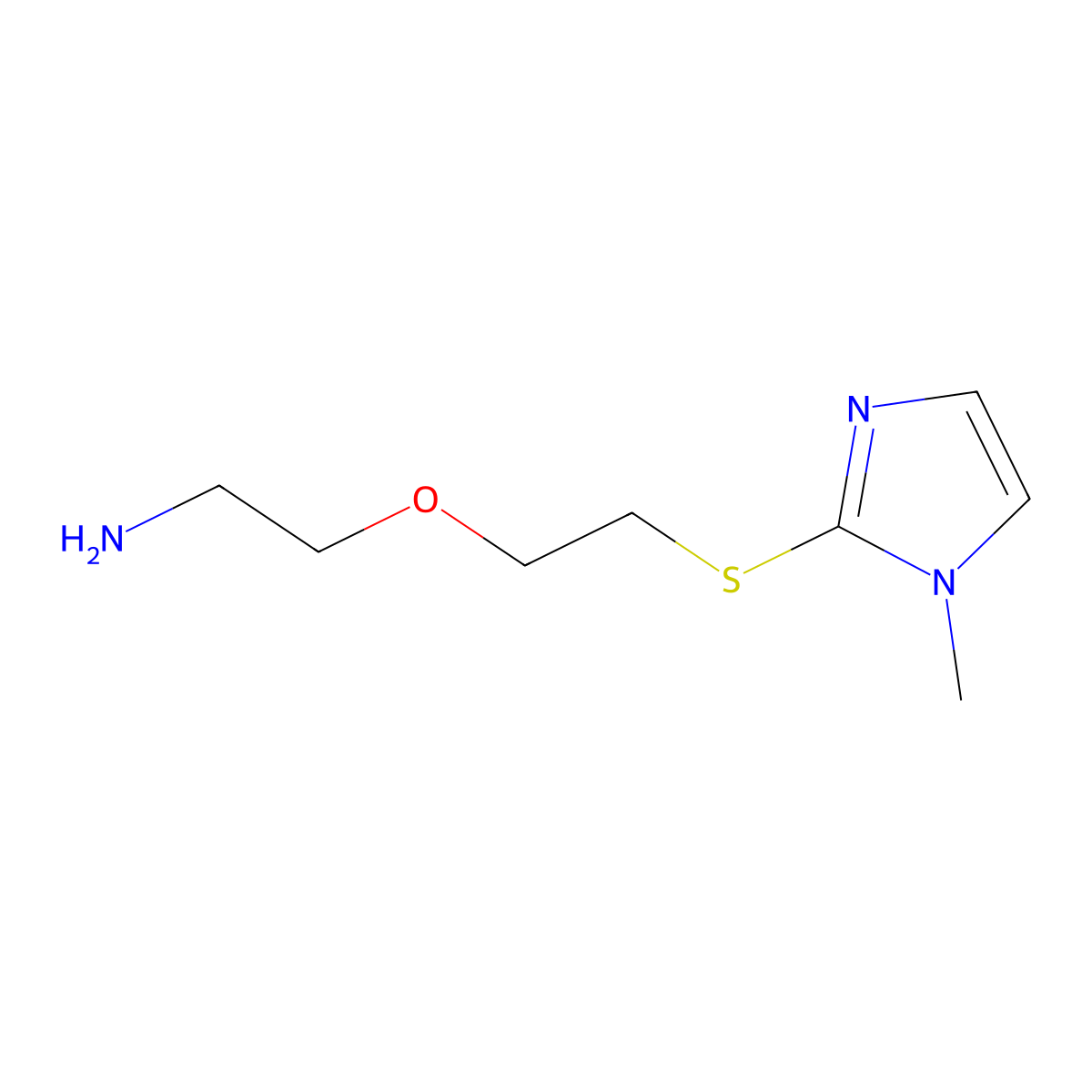 2-{2-[(1-methyl-1H-imidazol-2-yl)sulfanyl]ethoxy}ethan-1-amine molecular structure, CAS 1699600-02-6