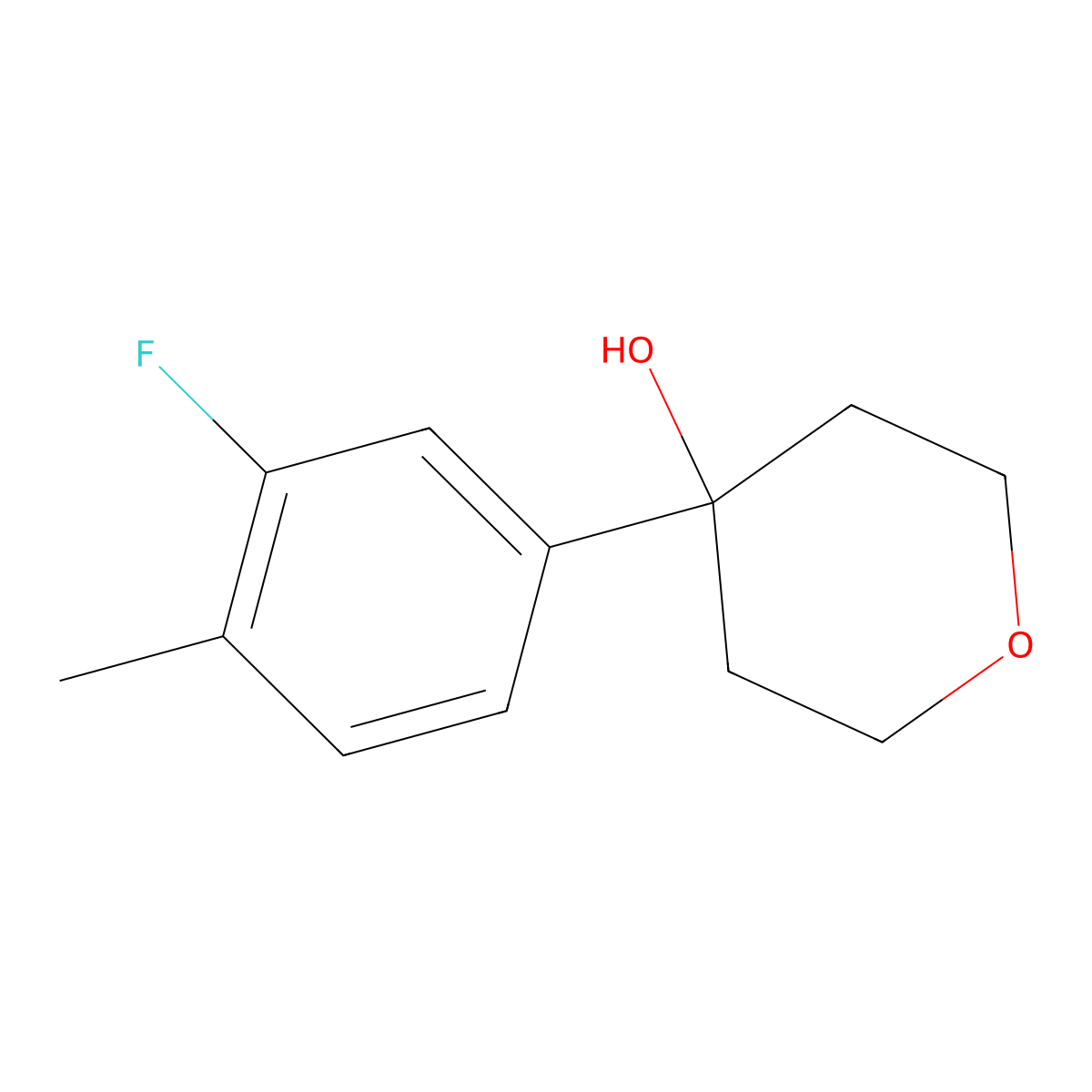 4-(3-fluoro-4-methylphenyl)tetrahydro-2H-pyran-4-ol molecular structure, CAS 1699731-85-5