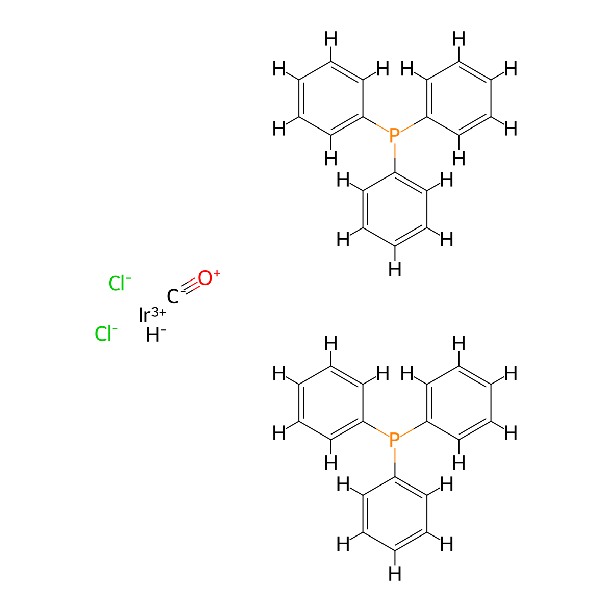 Carbonyldichlorohydrobis(triphenylphosphine)iridium molecular structure, CAS 17000-10-1