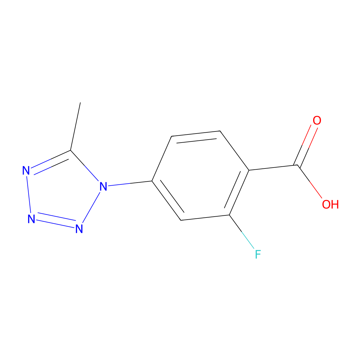 2-fluoro-4-(5-methyl-1H-1,2,3,4-tetrazol-1-yl)benzoic acid molecular structure, CAS 1700015-93-5
