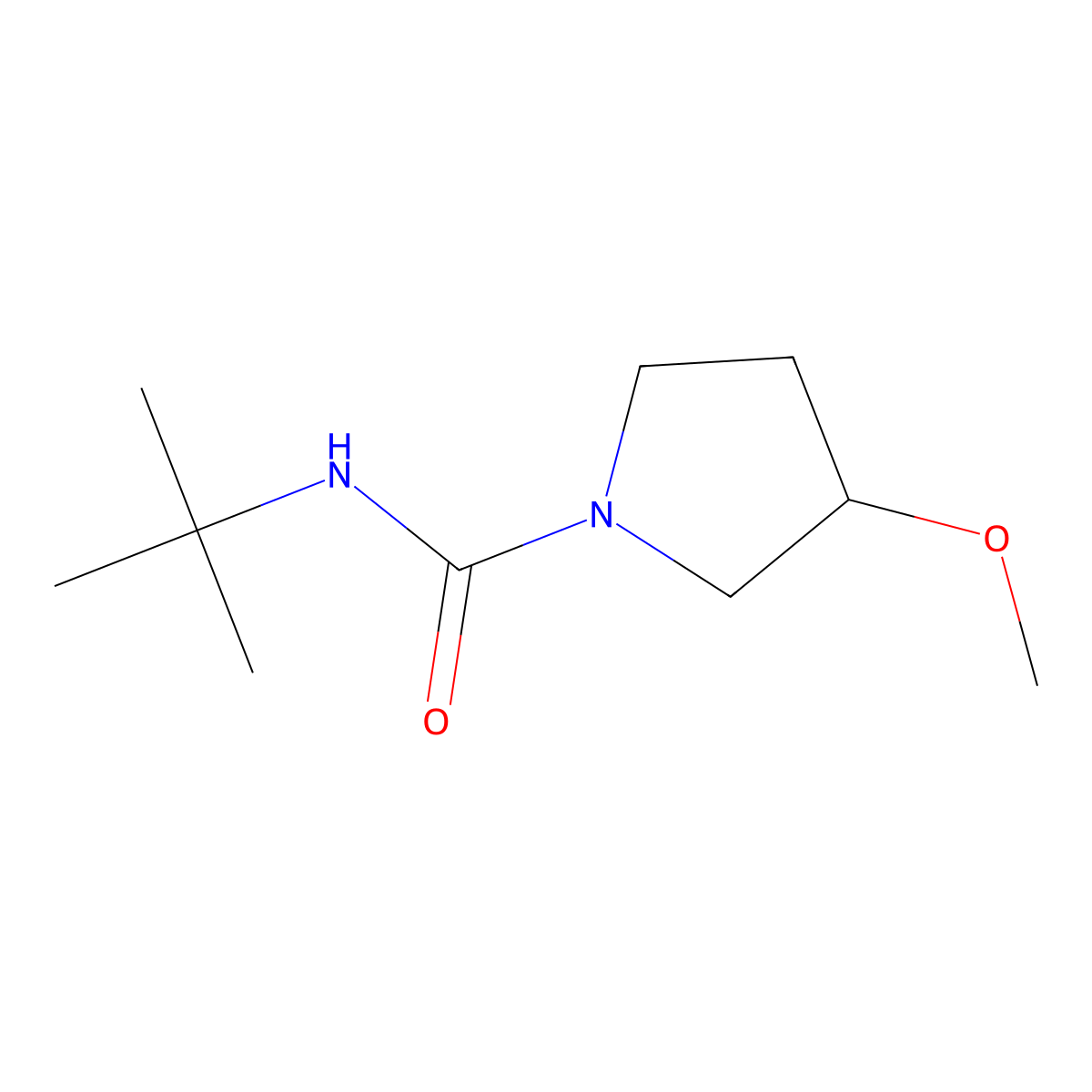 N-tert-butyl-3-methoxypyrrolidine-1-carboxamide molecular structure, CAS 1700023-35-3