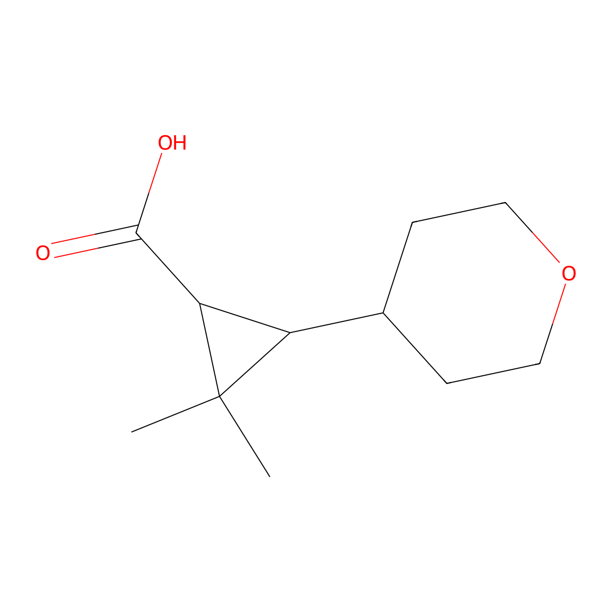 2,2-Dimethyl-3-(oxan-4-yl)cyclopropane-1-carboxylic acid molecular structure, CAS 1700096-13-4