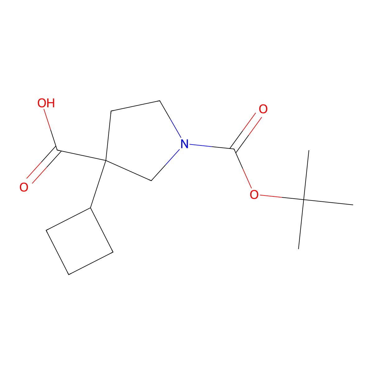 1-((Tert-butoxy)carbonyl)-3-cyclobutylpyrrolidine-3-carboxylic acid molecular structure, CAS 1700119-25-0