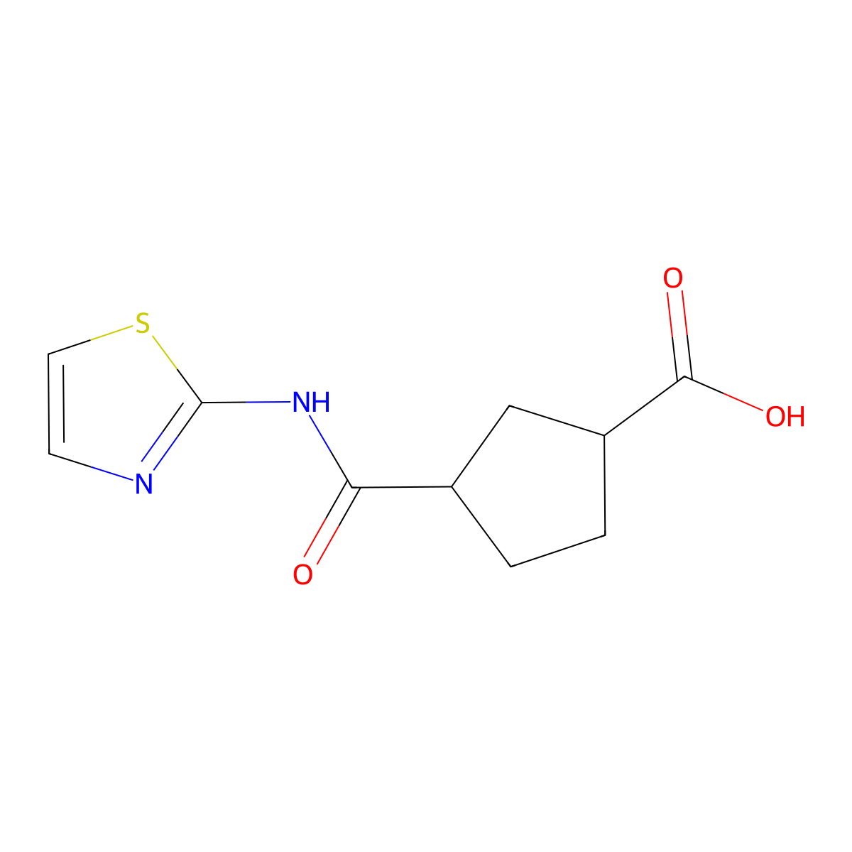 3-(Thiazol-2-ylcarbamoyl)cyclopentanecarboxylic acid molecular structure, CAS 1700207-46-0