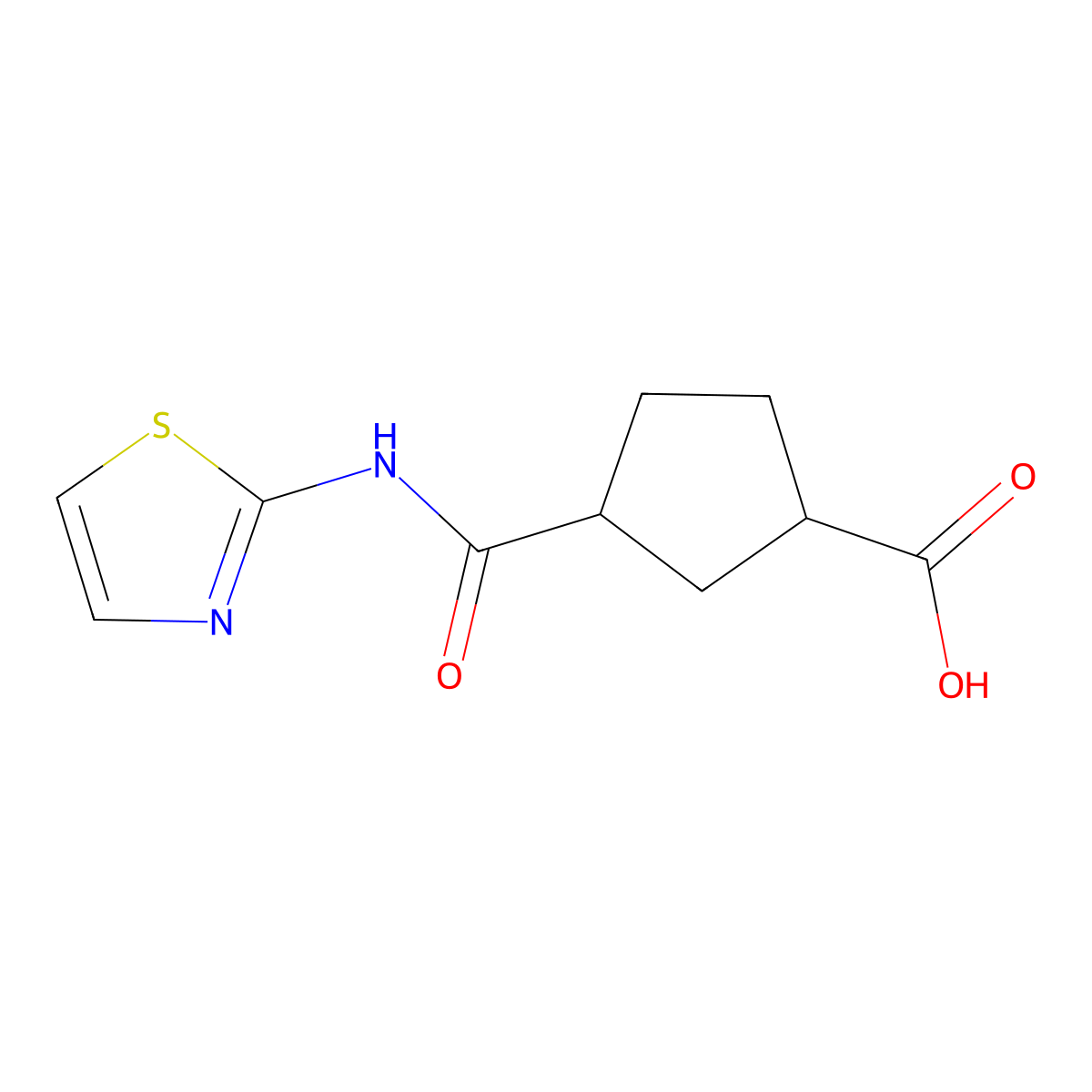 3-(Thiazol-2-ylcarbamoyl)cyclopentanecarboxylic acid molecular structure, CAS 1700207-46-0