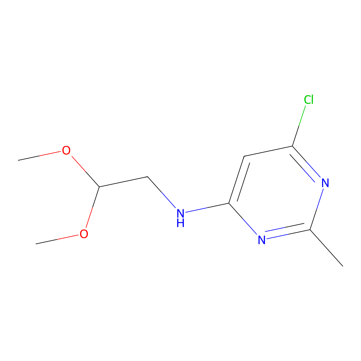 6-chloro-N-(2,2-dimethoxyethyl)-2-methylpyrimidin-4-amine molecular structure, CAS 1700320-40-6