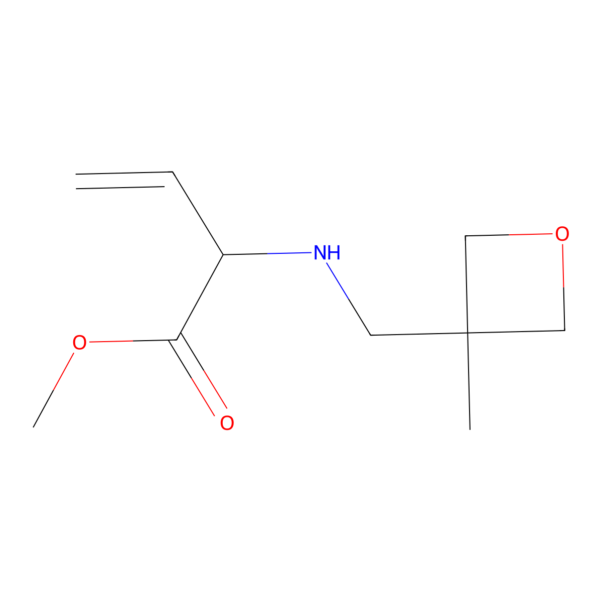 Methyl 2-{[(3-methyloxetan-3-yl)methyl]amino}but-3-enoate molecular structure, CAS 1700330-94-4