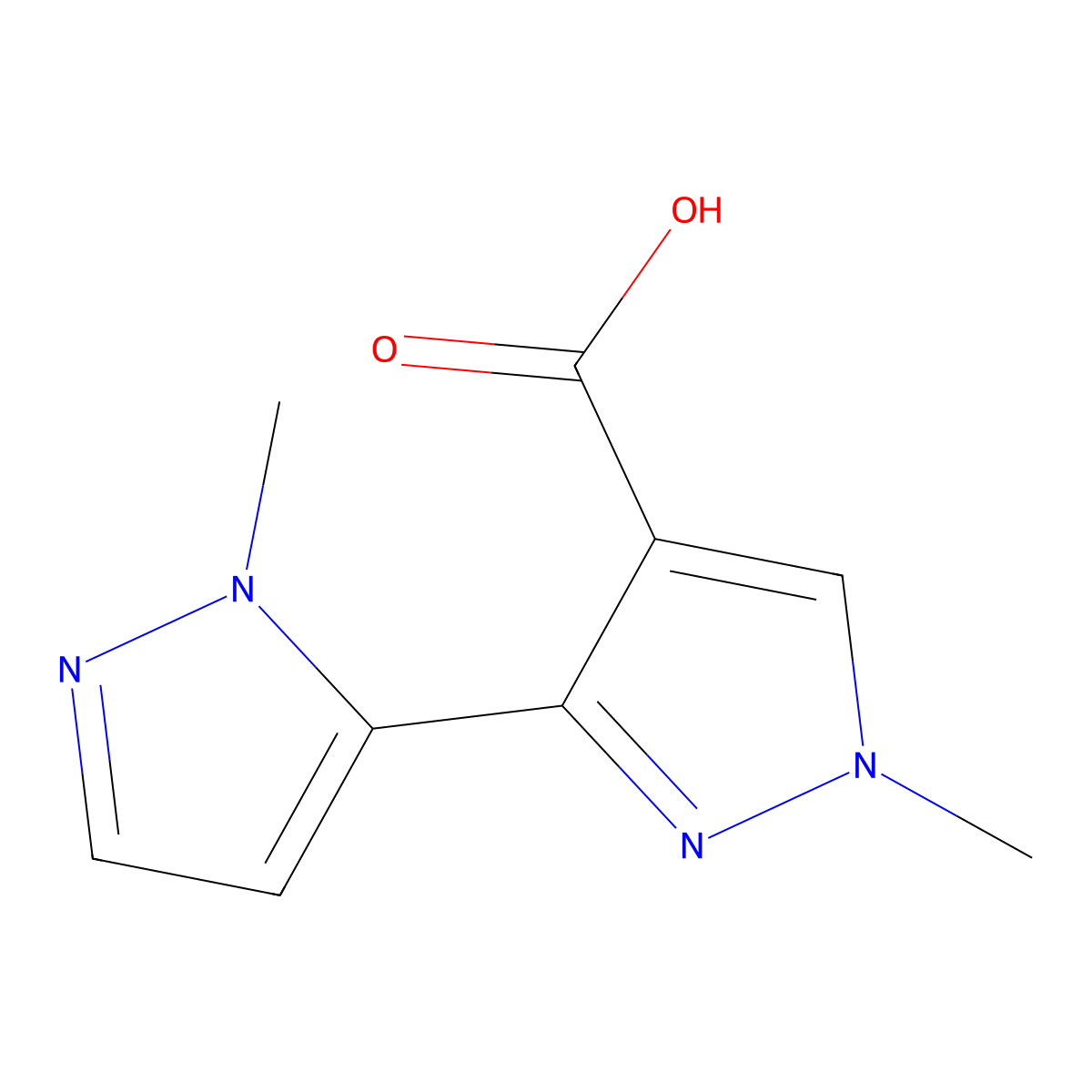 1-methyl-3-(1-methyl-1H-pyrazol-5-yl)-1H-pyrazole-4-carboxylic acid molecular structure, CAS 1700336-62-4