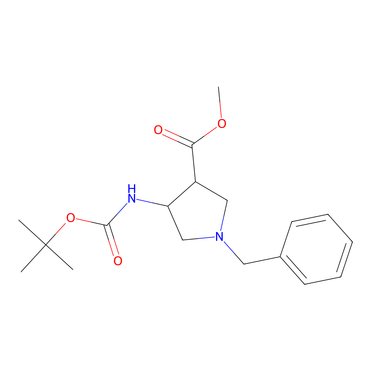 cis-Methyl 1-benzyl-4-(tert-butoxycarbonylaMino)-pyrrolidine-3-carboxylate molecular structure, CAS 170034-39-6