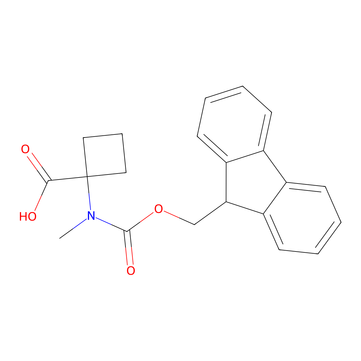 1-((((9H-fluoren-9-yl)methoxy)carbonyl)(methyl)amino)cyclobutane-1-carboxylic acid molecular structure, CAS 1700368-07-5