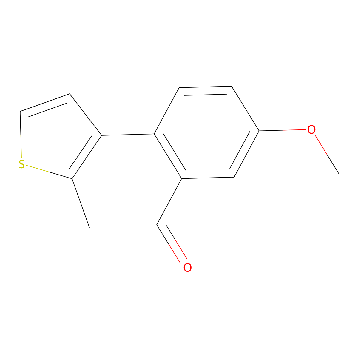 5-Methoxy-2-(2-methylthiophen-3-yl)benzaldehyde molecular structure, CAS 1700379-38-9