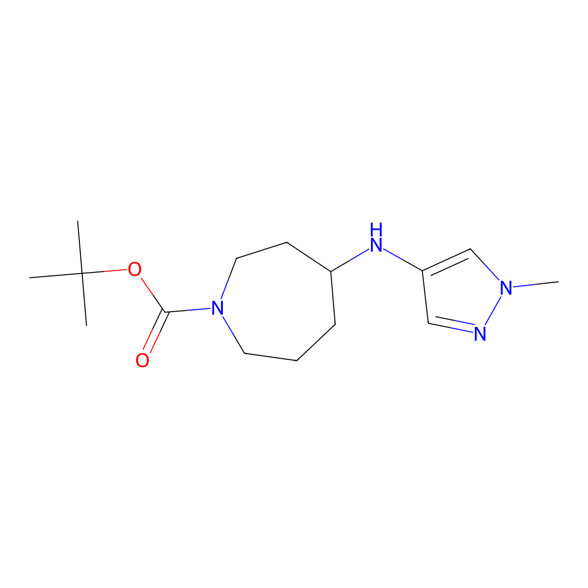 Tert-butyl 4-((1-methyl-1H-pyrazol-4-yl)amino)azepane-1-carboxylate molecular structure, CAS 1700392-90-0