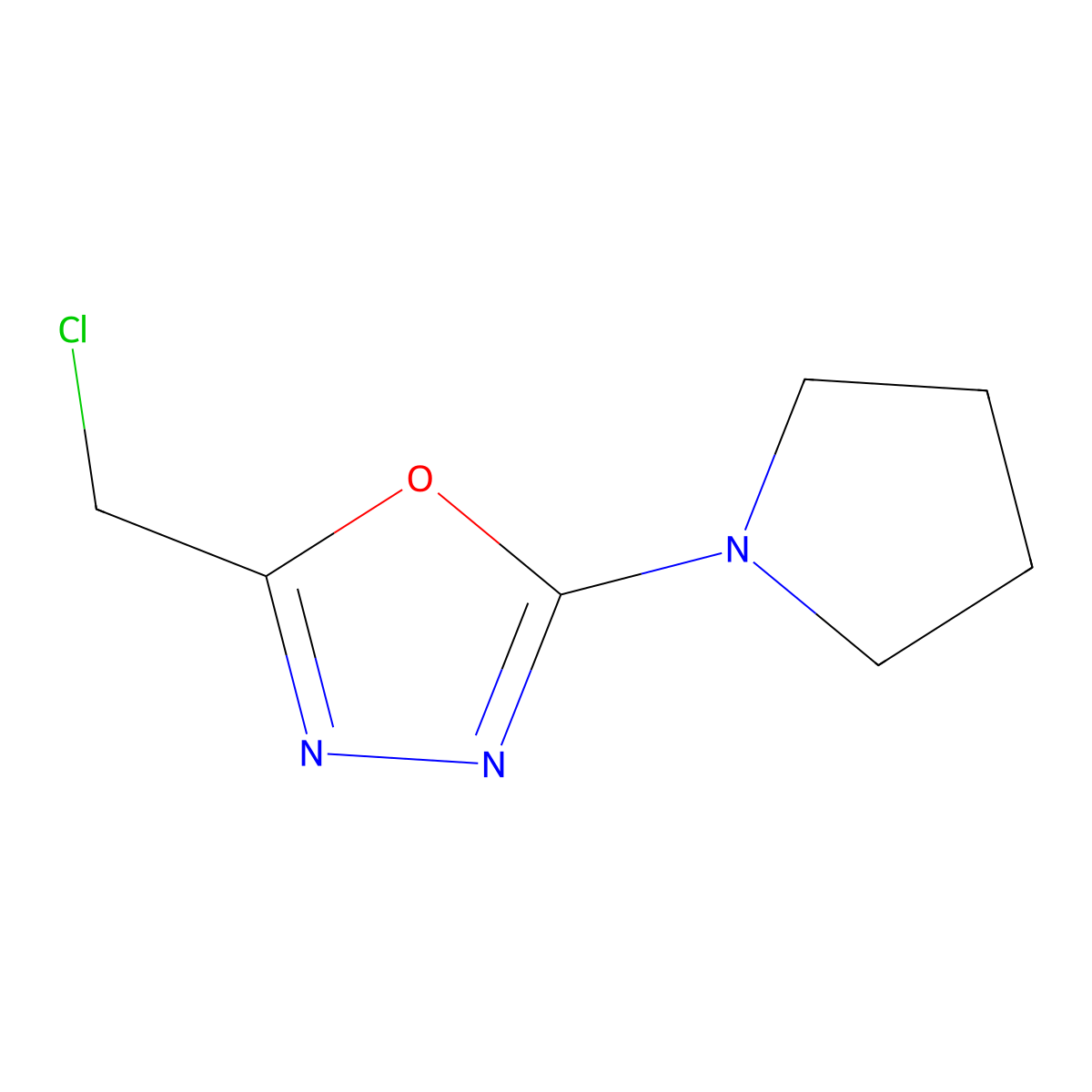 2-(Chloromethyl)-5-(pyrrolidin-1-yl)-1,3,4-oxadiazole molecular structure, CAS 1700444-24-1