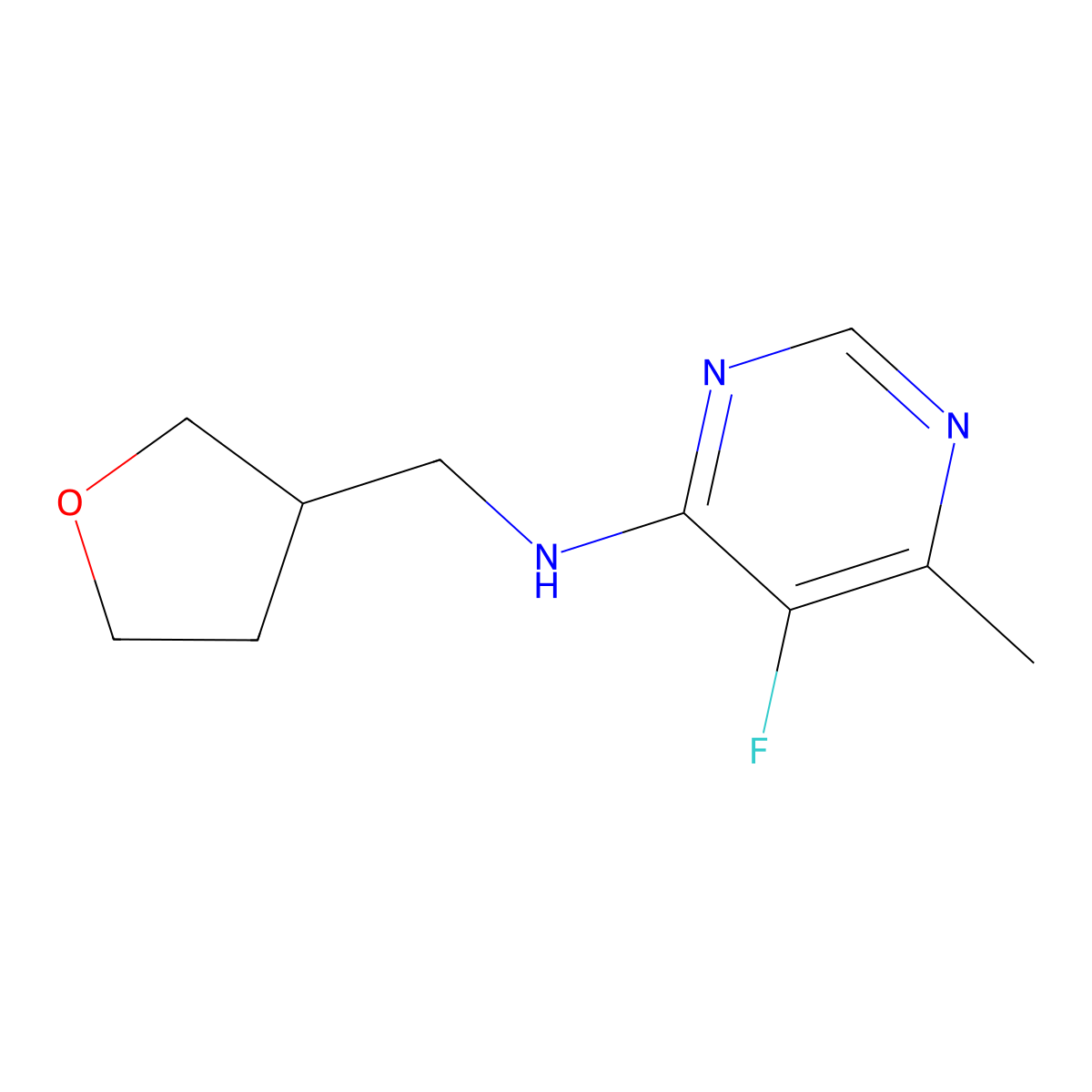 5-fluoro-6-methyl-N-[(oxolan-3-yl)methyl]pyrimidin-4-amine molecular structure, CAS 1700502-53-9