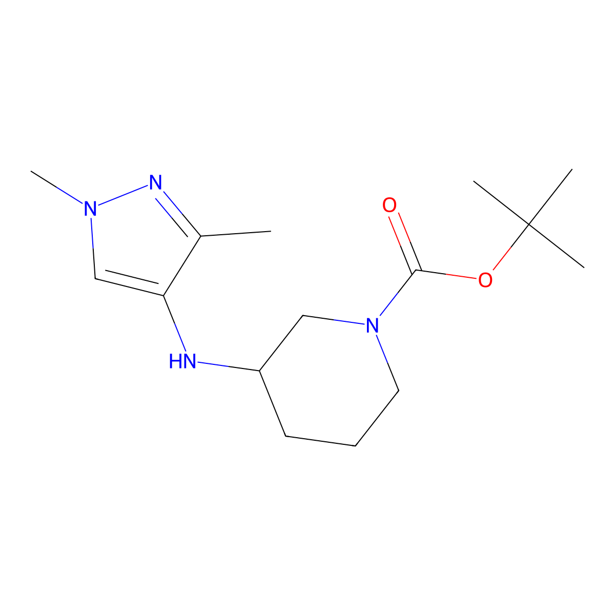 Tert-butyl 3-((1,3-dimethyl-1H-pyrazol-4-yl)amino)piperidine-1-carboxylate molecular structure, CAS 1700557-45-4
